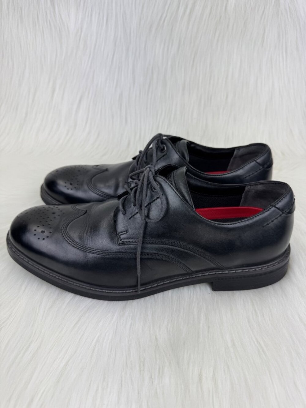 Men's Rockport Black Leather Classic Wing Tip Shock Absorbent Dress Shoes US 10